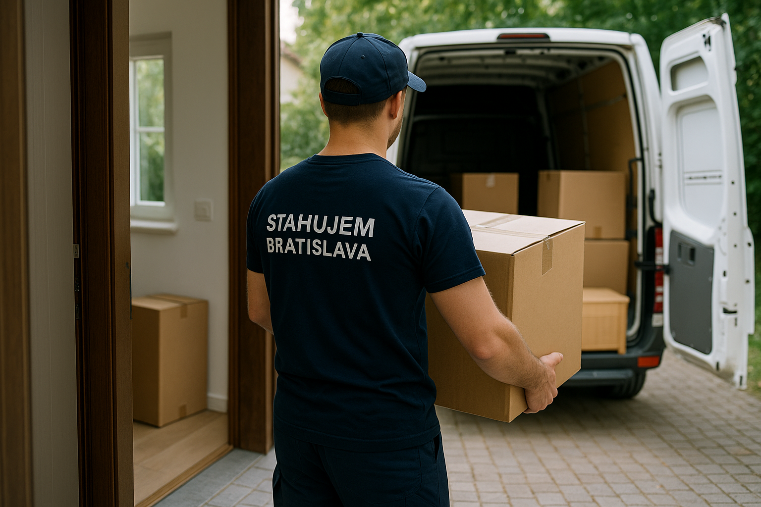 Najčastejšie chyby pri sťahovaní – pracovníci firmy Stahujem Bratislava pomáhajú rodine s balením a prenášaním krabíc.